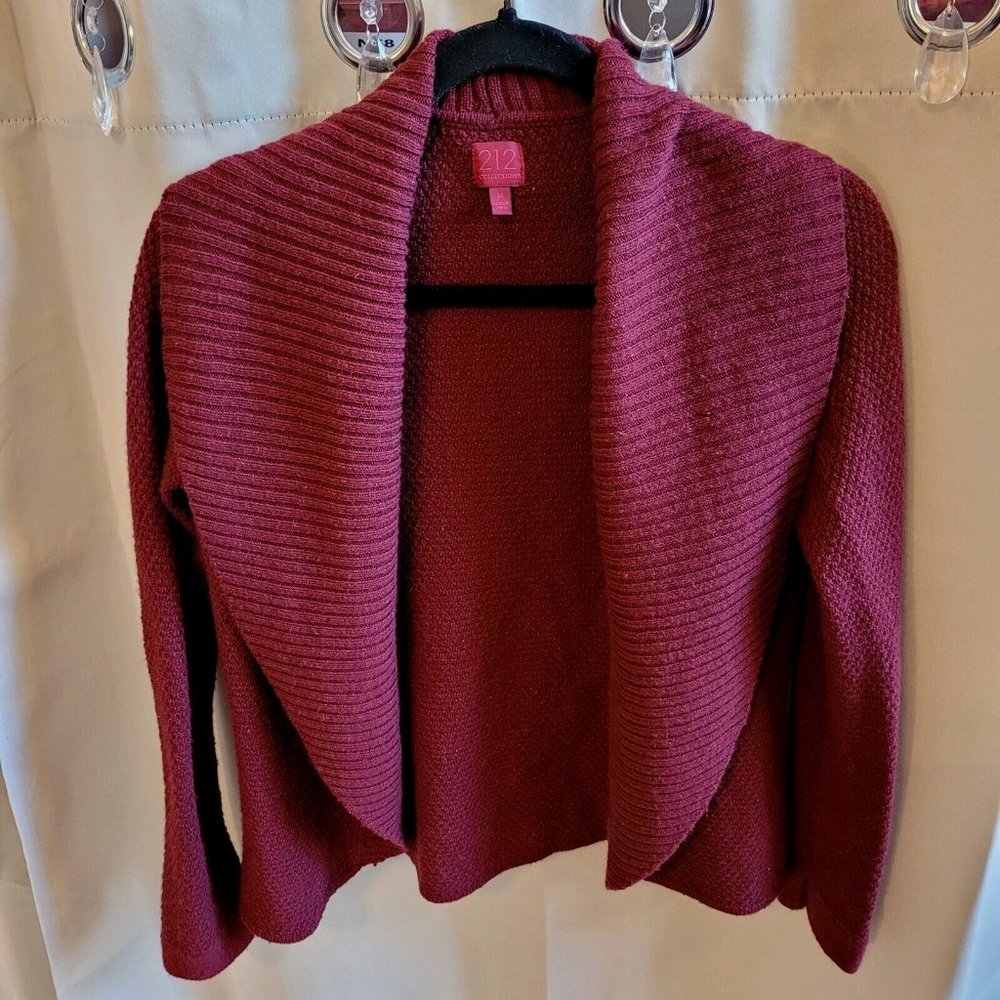 212 Collection Women Cardigan Sweater Medium Maroon Wool Blend Open Front 15653x